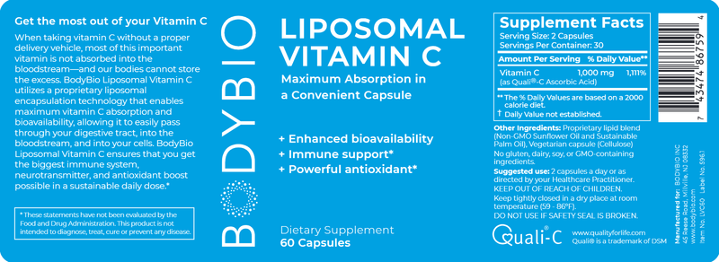Liposomal Vitamin C (BodyBio) Label
