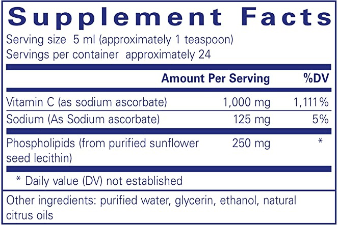 Liposomal Vitamin C liquid (Pure Encapsulations) supplement facts