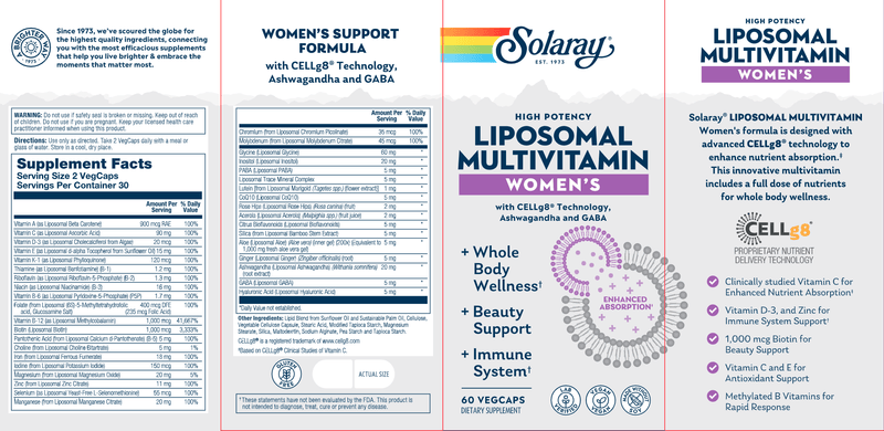 Liposomal Women's MultiVitamin Solaray label