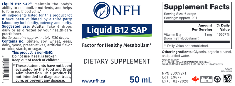 Liquid B12 SAP (NFH Nutritional Fundamentals) Label