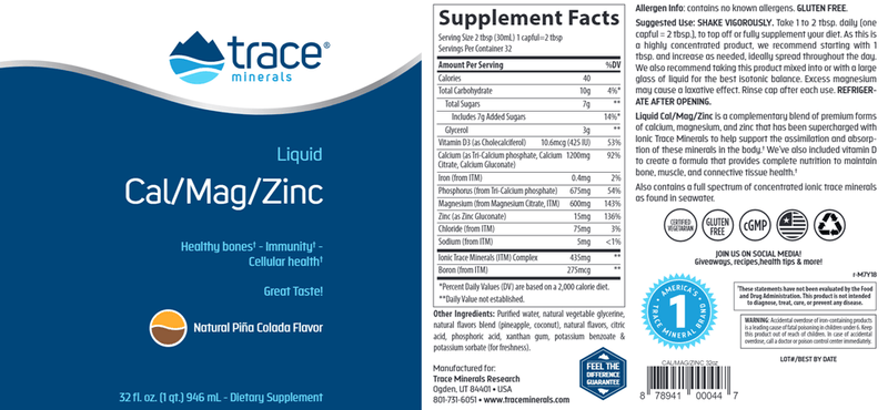 Liquid Cal/Mag/Zinc 32oz Trace Minerals Research label