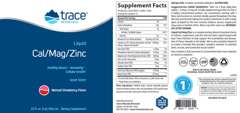 Liquid Cal/Mag/Zinc-Strawberry Trace Minerals Research label