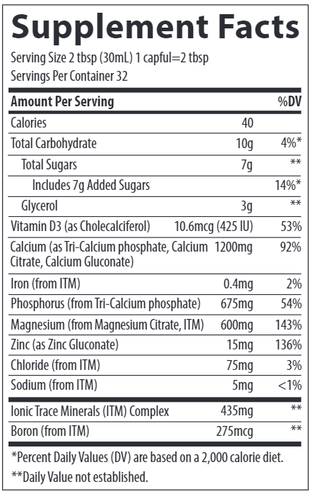 Liquid Cal/Mag/Zinc-Strawberry Trace Minerals Research supplement facts