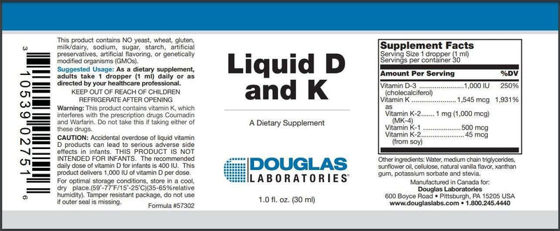 Liquid D & K 30 ml (Douglas Labs) Label