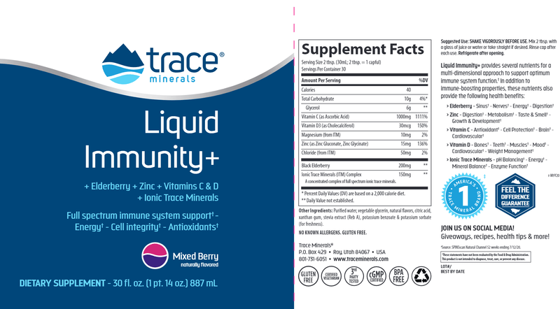 Liquid Immunity+ Trace Minerals Research label