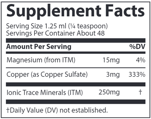 Liquid Ionic Copper Trace Minerals Research supplement facts