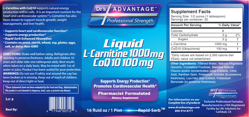 Liquid L-Carnitine CoQ10 (Drs Advantage) Label