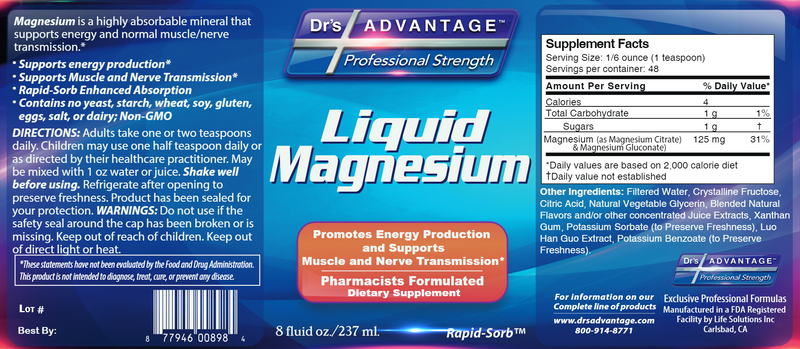 Liquid Magnesium (Drs Advantage) Label