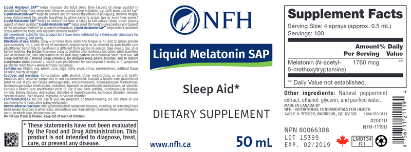 Liquid Melatonin SAP (NFH Nutritional Fundamentals) Label