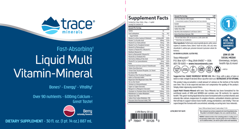 Liquid Multi Vitamin-Mineral Berry Trace Minerals Research label