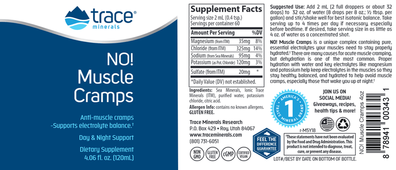 Liquid NO! Muscle Cramps Trace Minerals Research label