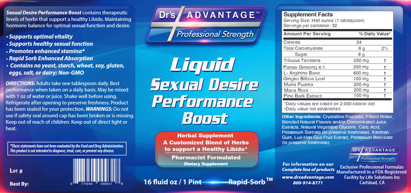 Liquid Sexual Desire Performance Boost (Drs Advantage) Label