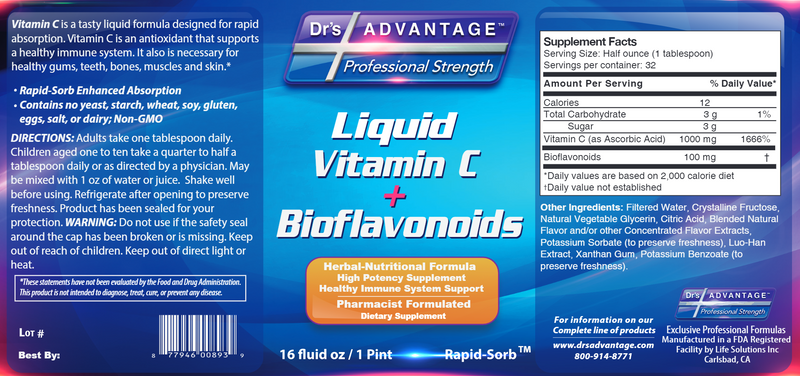 Liquid Vitamin C + Bioflavanoids (Drs Advantage) Label