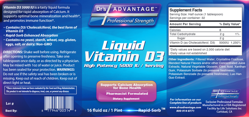 Liquid Vitamin D3 (Drs Advantage) Label