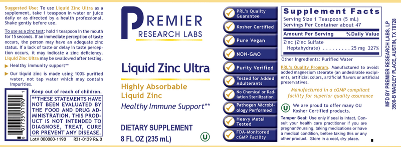 Liquid Zinc Ultra (Premier Research Labs) Label