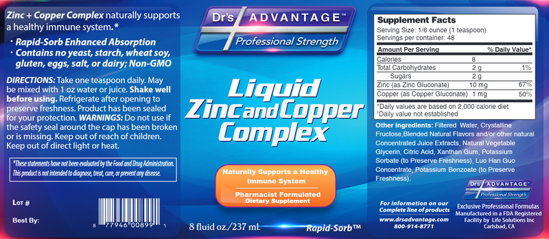 Liquid Zinc + Copper Complex (Drs Advantage) Label