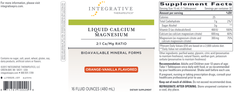 Liquid Calcium / Magnesium 2:1 Orange Vanilla Flavor 16oz (Integrative Therapeutics)