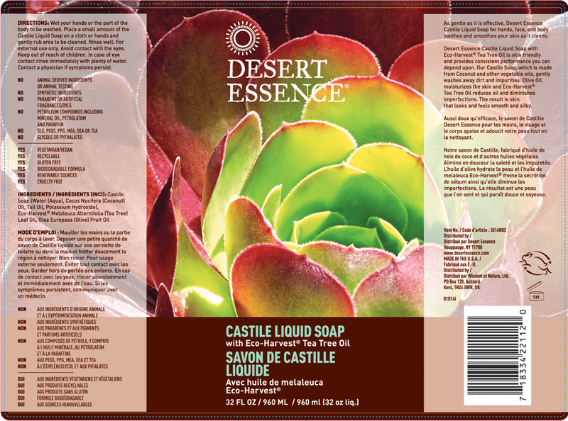 Liquid Castile Soap with Tea Tree (Desert Essence) Label