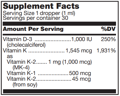 Liquid D & K 30 ml (Douglas Labs) Label supplement facts