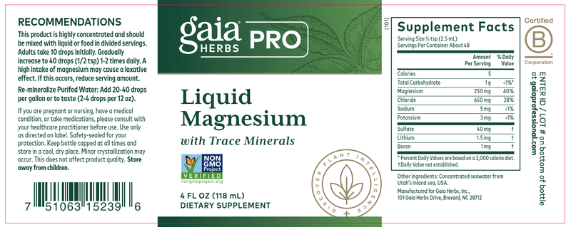 Liquid Magnesium with Trace Minerals (Gaia Herbs Professional Solutions) Label