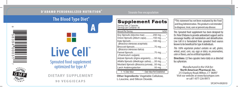 Live Cell A (D'Adamo Personalized Nutrition) Label