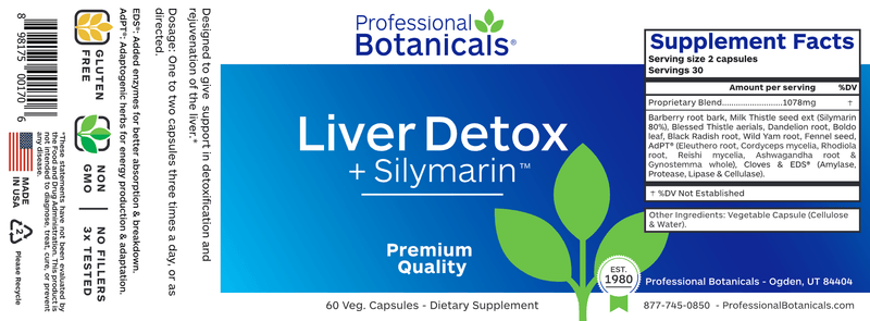 Liver Detox Plus Silymarin (Professional Botanicals) Label