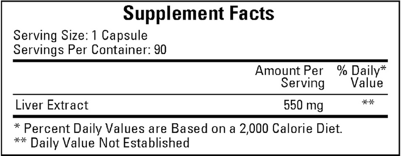 Liver Extract 550 mg (Ecological Formulas) Supplement Facts