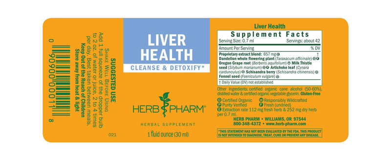 Liver Health Compound label Herb Pharm