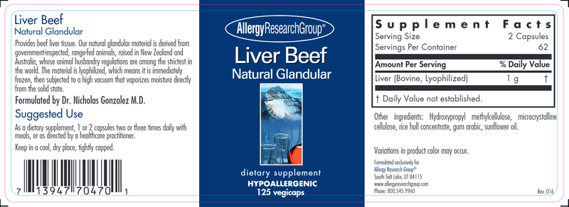 Liver Beef (Allergy Research Group) label
