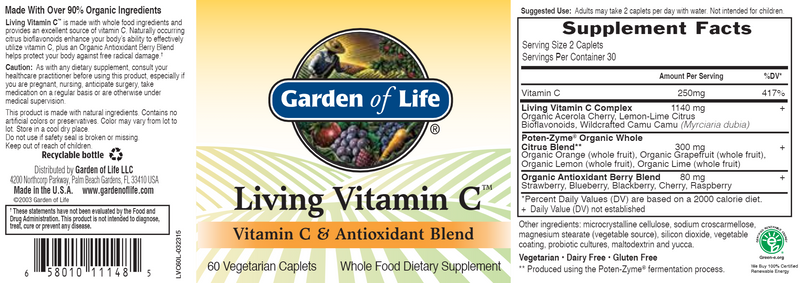 Living Vitamin C (Garden of Life) Label