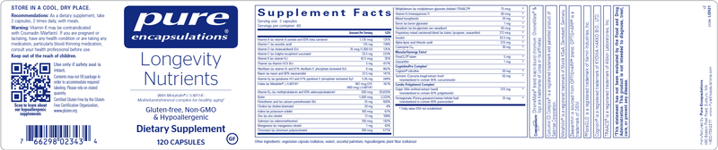 Longevity Nutrients (Pure Encapsulations) 120ct label