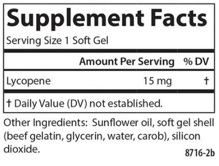 Lycopene 15 mg Supplement Facts Label