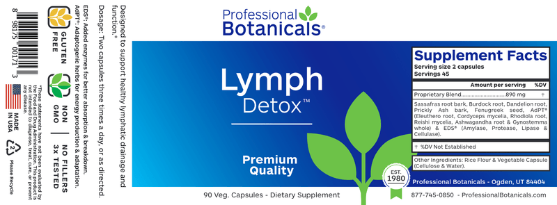Lymph Detox (Professional Botanicals) Label