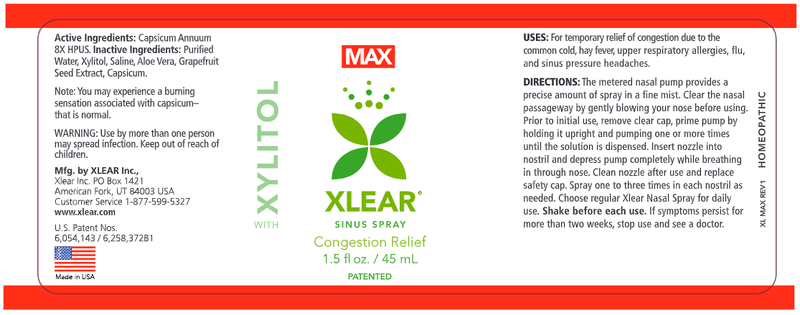 MAX Nasal Spray with Capsicum (Xlear) Label