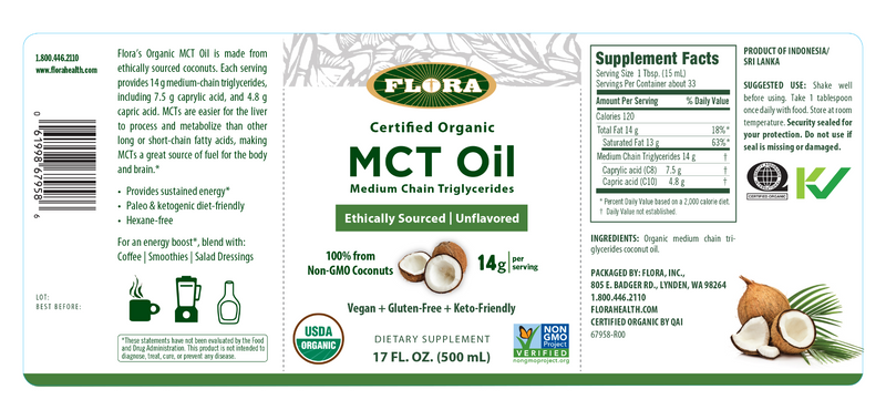 MCT Oil 17 fl oz (Flora) Label