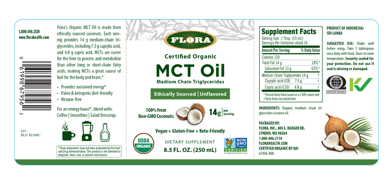 MCT Oil 8.5 oz (Flora) Label