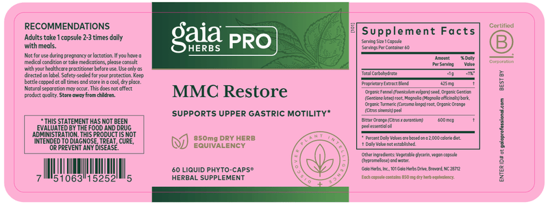 MMC Restore (Gaia Herbs Professional Solutions) Label