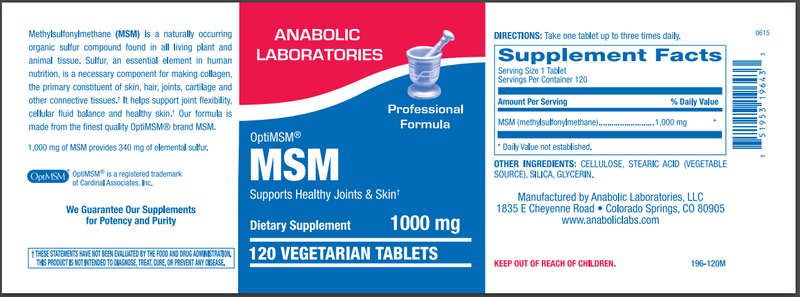 MSM (Anabolic Laboratories) Label