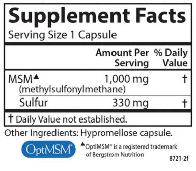 MSM Sulfur (Carlson Labs) Supplement Facts