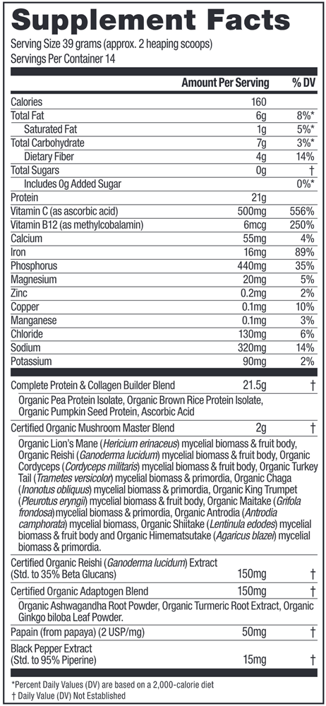 MUSHROOM MASTER BLEND CHOCOLATE PROTEIN (Om Mushrooms) supplement facts