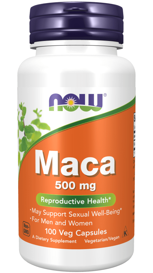 Maca 500 mg 100 Veg Capsules (NOW) Front