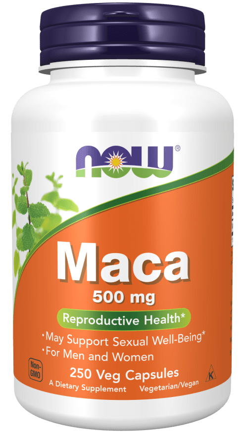 Maca 500 mg 250 Veg Capsules (NOW) Front