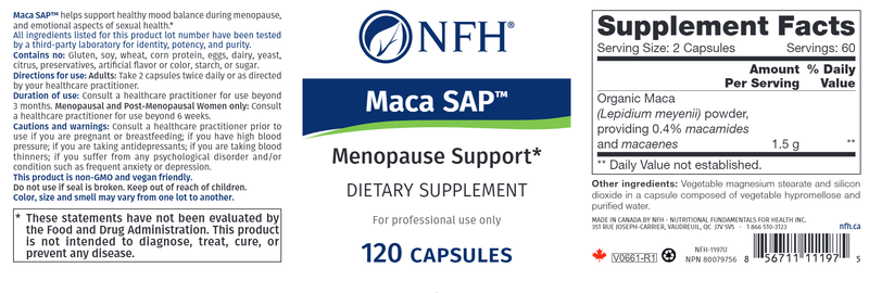 Maca SAP (NFH Nutritional Fundamentals) Label