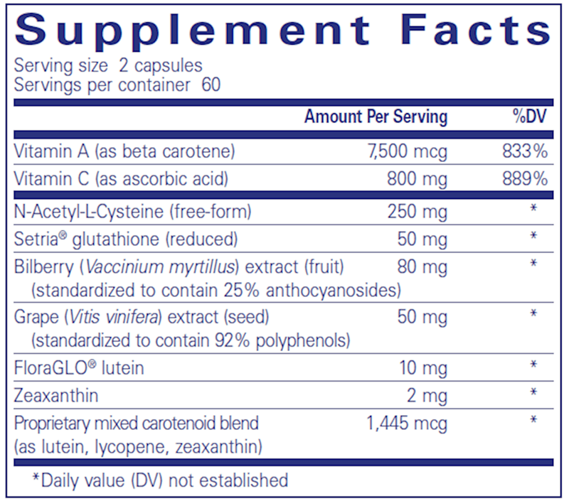 Macular Support Formula 120 caps (Pure Encapsulations) supplement facts