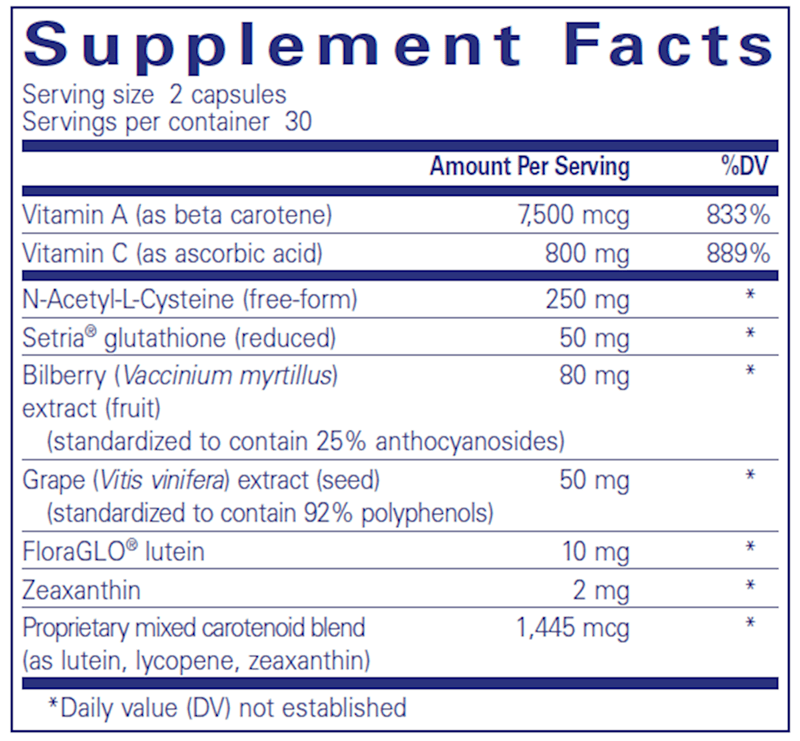 Macular Support Formula 60 caps (Pure Encapsulations) supplement facts