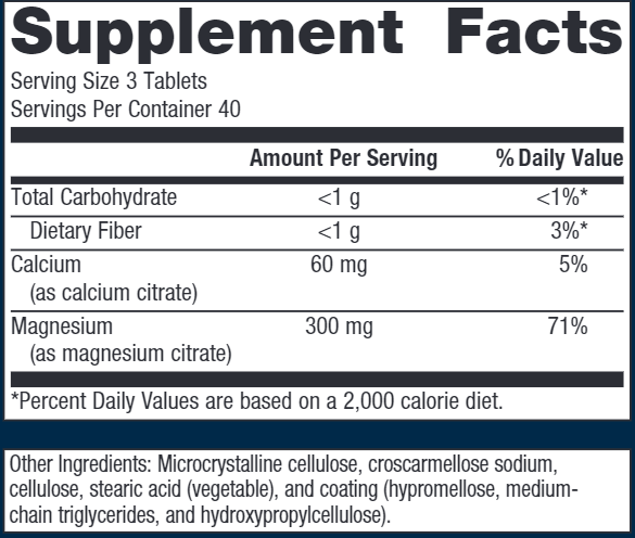 Mag Citrate (Metagenics) Supplement Facts