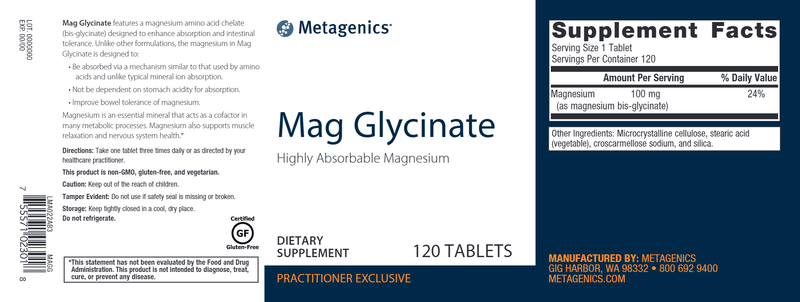 Mag Glycinate (Metagenics) 120ct Label