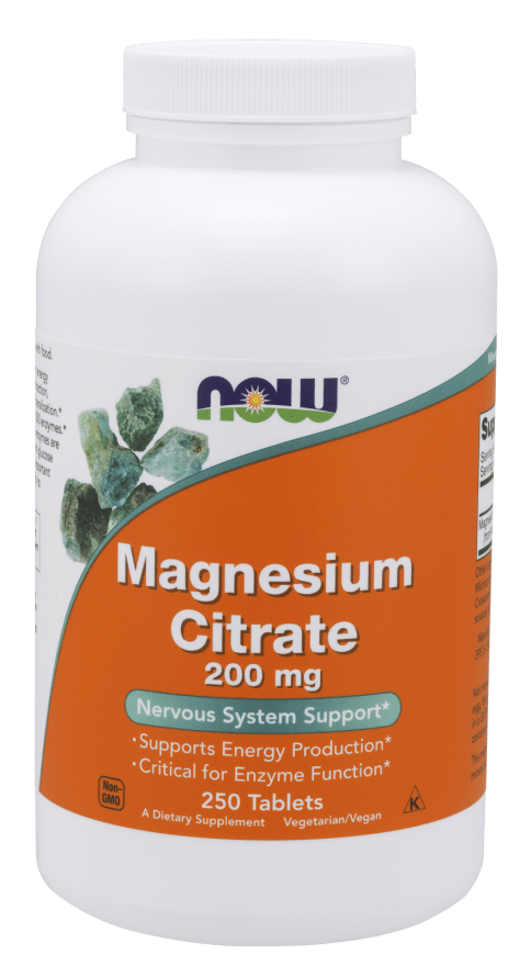 Magnesium Citrate 200 mg Tablets (NOW) Front