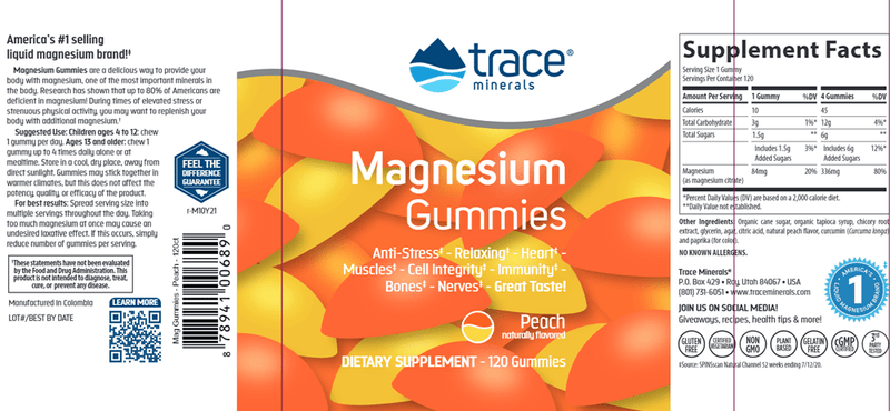 Magnesium Gummies Peach (Trace Minerals Research) Label