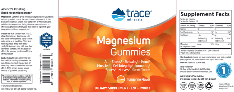 Magnesium Gummies Tangerine Trace Minerals Research label